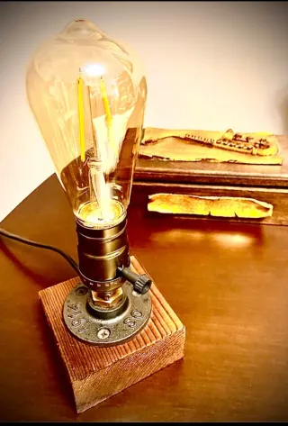 Lámpara Diseño Retro Madera y Metal