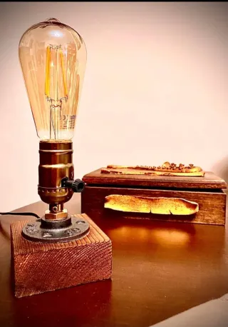 Lámpara Diseño Retro Madera y Metal