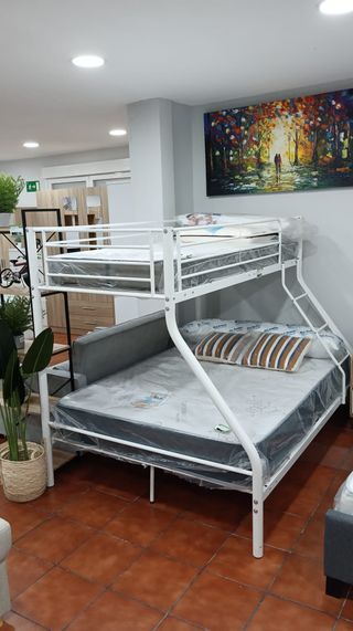 Litera Matrimonio Metal Gris y Blanco