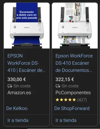 Escáner Epson DS-410 A4 Doble Cara