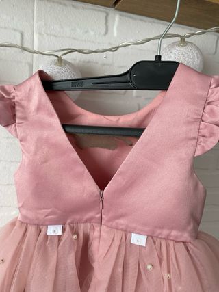 Vestido bebé niña rosa perlas tul
