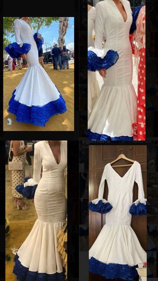 Traje de flamenca blanco y azul