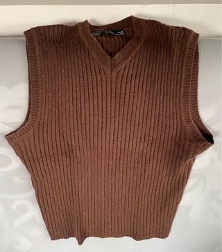 Chaleco de punto canalé marrón hombre talla M