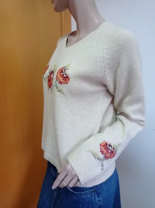 Jersey Massimo Dutti lana floral crudo