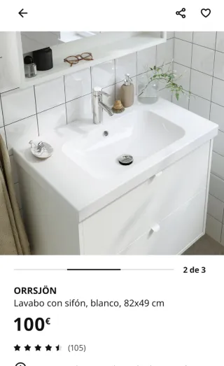 Lavabo Ikea Blanco Porcelana 80cm