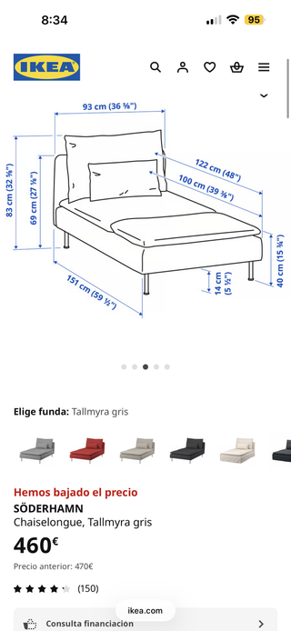 Chaiselongue IKEA Gris Tela