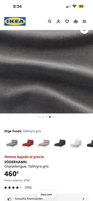 Chaiselongue IKEA Gris Tela