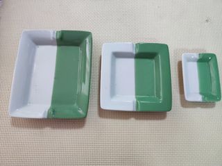 Colección 3 Ceniceros Cerámica Blanco y Verde