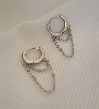 Pendientes Aro Plata con Cadenas