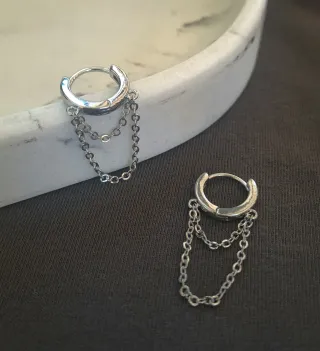 Pendientes Aro Plata con Cadenas