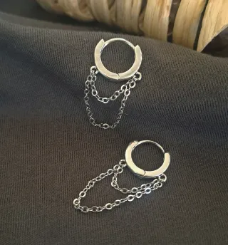 Pendientes Aro Plata con Cadenas