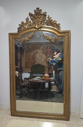 Espejo Antiguo Dorado Grande Finales S.XIX.