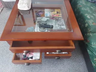 Mesa Centro Madera y Cristal 5 Cajones