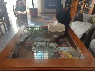 Mesa Centro Madera y Cristal 5 Cajones