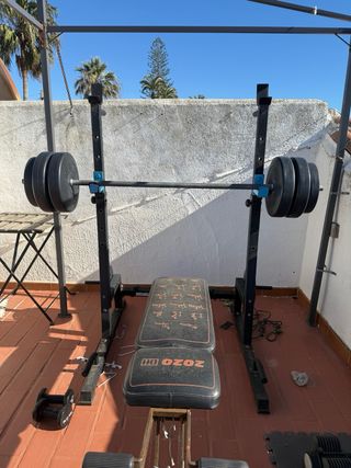 Rack sentadillas, barra y discos