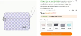 Funda portátil 15-16 cuadros lila