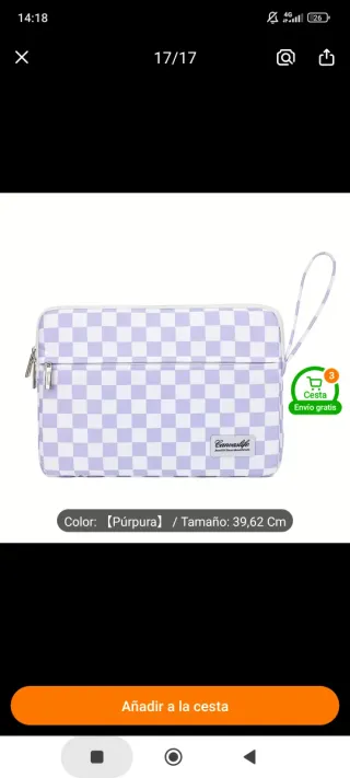 Funda portátil 15-16 cuadros lila