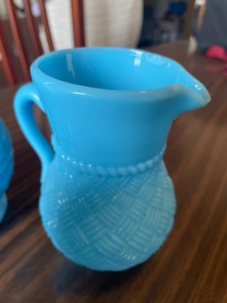 Conjunto Vintage Vidrio Opalino Azul