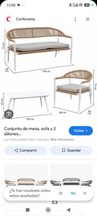 Conjunto Mesa, Sillones Exterior y Alfombra