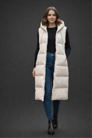 Chaleco largo acolchado con capucha