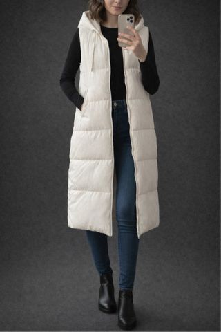 Chaleco largo acolchado con capucha