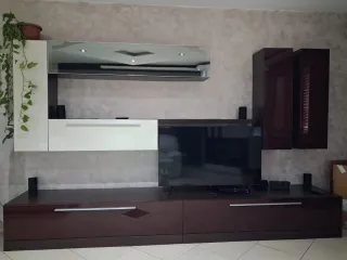 Parete attrezzata moderna legno e vetro m.3. 50