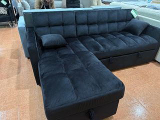 Sofá Chaise Longue Cama Negro con Arcón