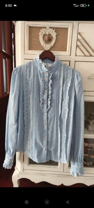 Camisa azul de rayas talla 36 Con volantes