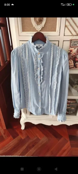 Camisa azul de rayas talla 36 Con volantes