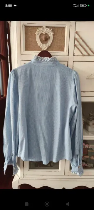 Camisa azul de rayas talla 36 Con volantes