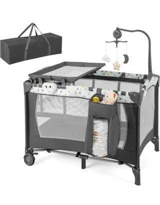 Cuna de viaje con cambiador y móvil
