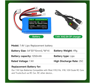2 Batterie Lipo 7.4V 1250mAh PALO
