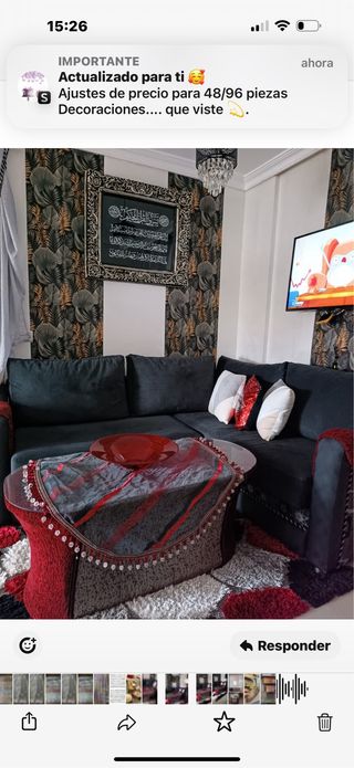 Salón completo tela negro y rojo