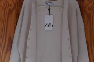 Cárdigan Zara Oversize Punto Blanco Talla M