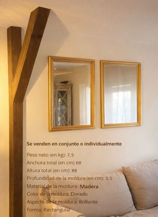 Conjunto 2 Espejos Madera Dorados Rectangulares