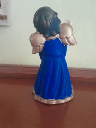 Porta candela angelo ceramica blu oro