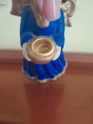 Porta candela angelo ceramica blu oro