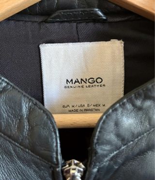 Cazadora Piel Mango Negra Mujer