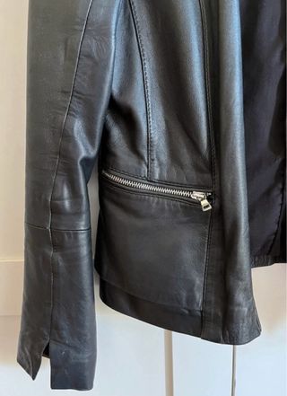 Cazadora Piel Mango Negra Mujer