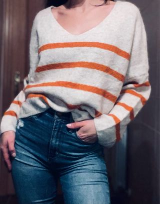 Jersey de punto beige y naranja Made in Italy