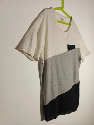 Pull & Bear Camiseta Gris Negra Blanca Talla L