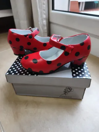 Zapatos Flamenco Niña Talla 25 Rojo Lunares