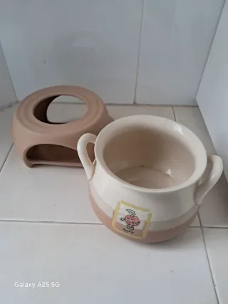 Set Fondue Cerámica Beige y Blanco