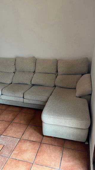 Sofá chaiselongue 4 plazas tela beige/gris