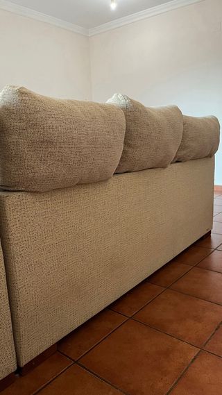 Sofá chaiselongue 4 plazas tela beige/gris