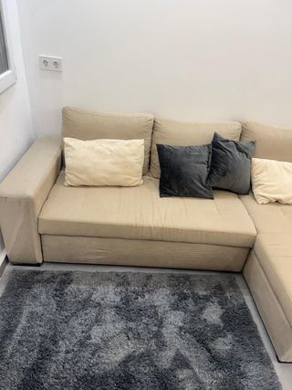 Sofá chaise longue beige tela