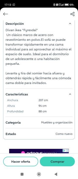 Sofá cama Fyresdal IKEA doble/indiv. + 2 cochones