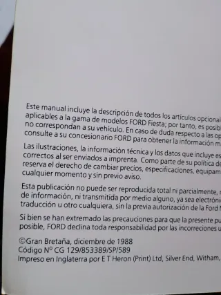 Manual Ford Fiesta 1998