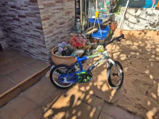 Bicicleta infantil azul y blanca