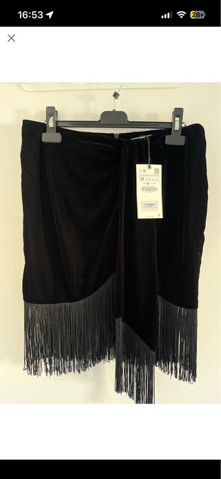 Falda Zara Terciopelo Flecos Talla M